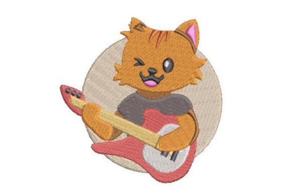 Cartoon Cat Rockstar Playing Guitar Embroidery Review