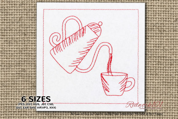 Coffee Kettle and Beans Redwork: Designer Review